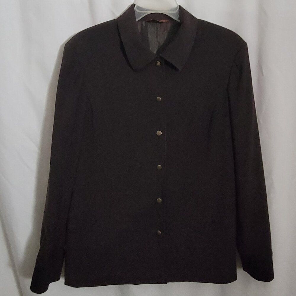 Vtg Dalia Sport Y2K sz 14 Chocolate Brown Blazer Jacket Snap closure Classic Pad